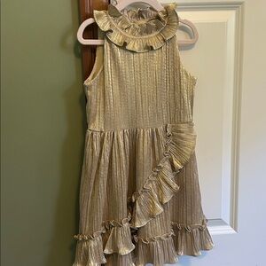 Janie and Jack Metallic Gold Ruffle Dress EUC. used for xmas pics